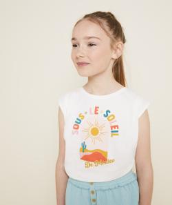 T-shirt sans manches en coton bio blanc motif soleil - 14 A