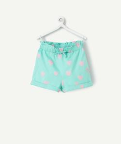 Short bébé fille en coton biologique vert et imprimé avec coeurs roses - 1 M