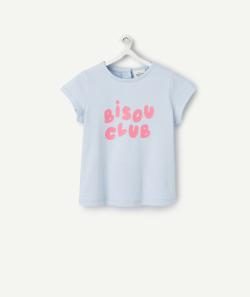 T-shirt manches courtes bébé fille en coton bio bleu ciel bisou club - 3 M
