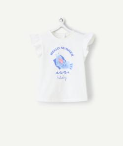 T-shirt manches courtes bébé fille en coton bio blanc motif crevette - 36 M