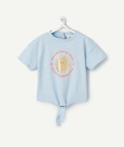 T-shirt bébé fille bleu avec message couleur dorée et pailletée - 6 M
