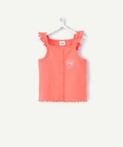 T-shirt bébé fille en coton bio sans manches couleur corail - 24 M