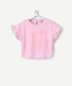 T-shirt manches courtes bébé fille en coton bio rose motif corail fleur - 18 M