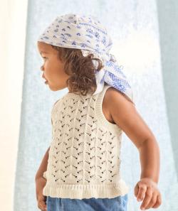 Top crochet bébé fille en coton biologique écru avec volants - 18 M