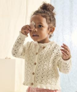 Cardigan bébé fille en coton bio et crochet écru - 12 M