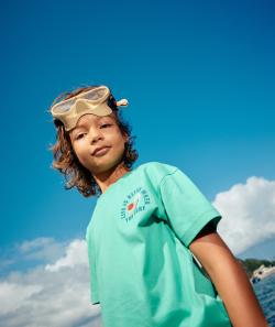 T-shirt manches courtes garçon en coton bio vert thème surf - 2-3 A