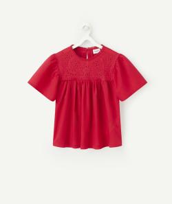 Blouse manches courtes fille rouge avec broderies - 6 A
