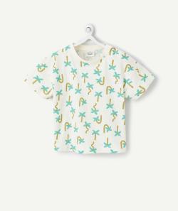 T-shirt manches courtes bébé garçon en coton bio écru imprimé palmier - 3 M