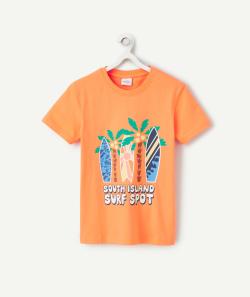 T-shirt garçon en coton bio orange avec messages et surfs - 6 A