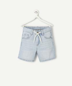 Bermuda droit garçon en denim bleu low impact ciel avec cordons - 6 A