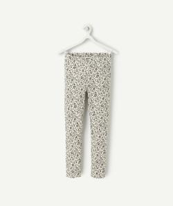 Legging fille en coton bio blanc avec imprimé fleurs et feuilles noir - 12 A