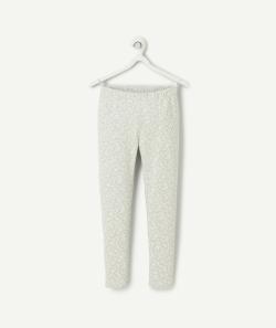 Legging fille en coton bio gris avec imprimé à fleurs écru - 7 A