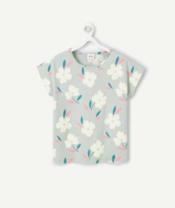 T-shirt fille en coton bio vert imprimé à fleurs - 5 A