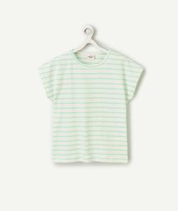 T-shirt manches courtes fille en coton bio à rayures vertes - 12 A