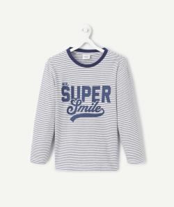 T-shirt manches longues garçon en coton bio rayé bleu - 6 A