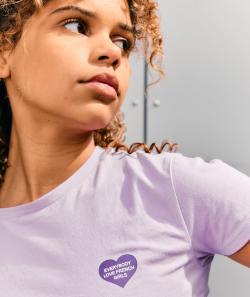 T-shirt manches courtes en coton bio couleur lilas motif love - XS