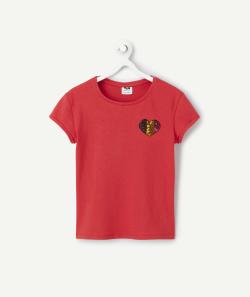 T-shirt rouge fille en coton bio thème foot - 4 A