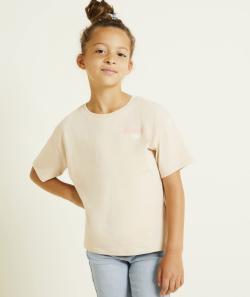 T-shirt manches courtes fille en coton bio beige thème campus - 6 A