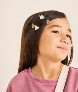 Lot de 2 barrettes avec des cœurs noir écru et paillettes - TU