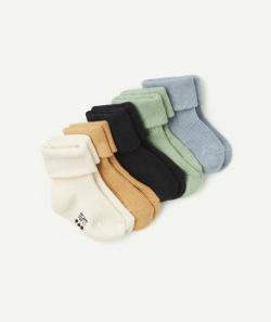 Lot de 5 chaussettes hautes colorées bébé garçon en coton bio avec plis - 18-20