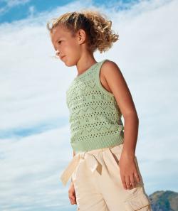 Pull sans manches fille en tricot ajouré vert pastel - 10 A