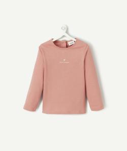 T-shirt manches longues bébé fille en coton bio rose avec message mon trésor - 24 M