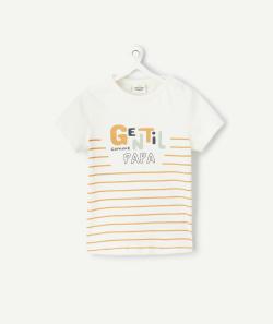 T-shirt bébé garçon en coton bio rayé écru et camel - 18 M