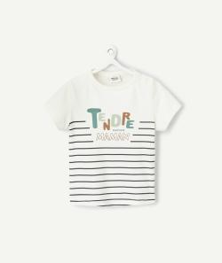 T-shirt manches courtes bébé garçon en coton bio rayé écru et noir - 18 M