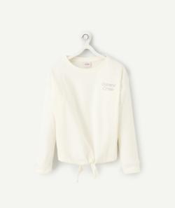 Tee-shirt fille en coton bio à manches longues écru - 8 A