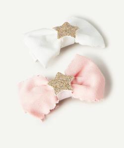 Le lot de 2 barrettes nouées rose et blanc avec étoiles - TU