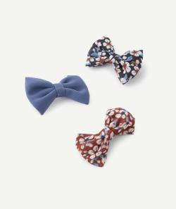 Les 3 barrettes aux noeuds unis et fleuris - TU