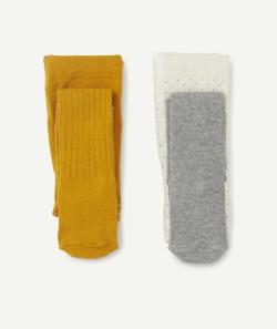 Lot de 2 paires de collants bébé fille jaune et gris - 18-20
