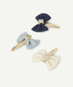 Le lot de 3 barrettes noeuds bleu et écru - TU