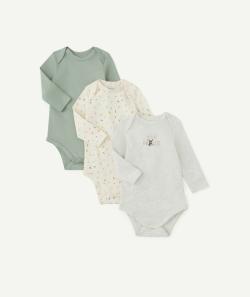 Le lot de 3 bodies gris et verts en coton biologique - 3 M