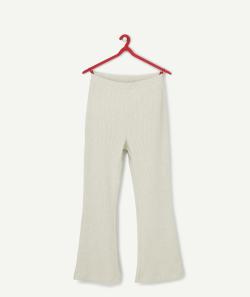 Pantalon en maille côtelé beige fille en fibres recyclées - XXS