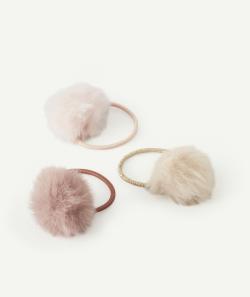 Lot de 3 élastiques bébé fille avec pompons imitation fourrure - TU
