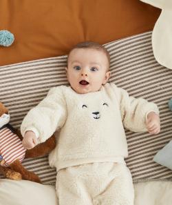 Sweat écru bébé en sherpa avec tête animal brodé - 12 M