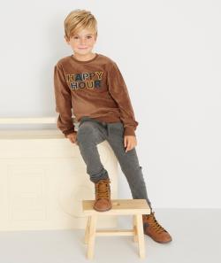 Sweat en velours côtelé marron avec message happy hours garçon - 2 A