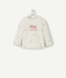 Sweat bébé en fibres recyclées écru et imprimé fleurs - 9 M