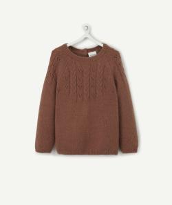 Pull marron bébé fille en maille ajourée - 12 M