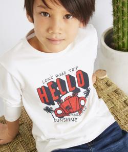 Le t-shirt blanc avec animation voiture en coton biologique - 14 A