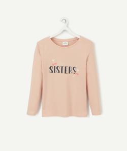 T-shirt fille en coton bio rose pâle avec message sisters - 14 A