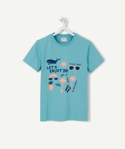 T-shirt summer bleu en coton biologique garçon - 12 A