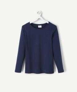 T-shirt manches longues garçon en coton bio bleu marine - 2 A