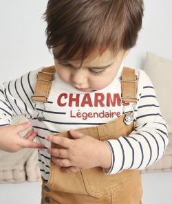 Le t-shirt rayé en coton biologique avec message - 12 M
