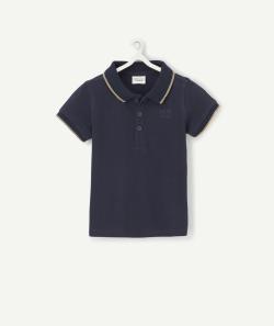 Le polo en coton piqué bleu marine et jaune au message brodé - 1 M