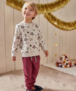 Pyjama de noël garçon écru et bordeaux imprimé étoiles - 8 A
