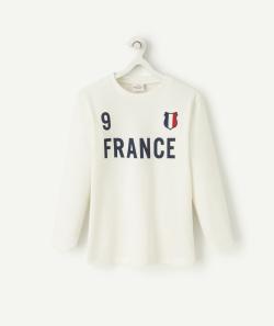 T-shirt garçon en fibres recyclées blanc thème rugby - 3 A