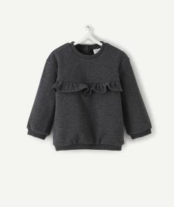 Sweat gris bébé fille en fibres recyclées avec volants - 6 M