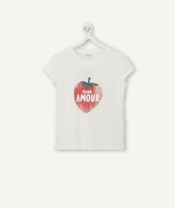 T-shirt blanc en fibres recyclées imprimé fraise fille - 2 A